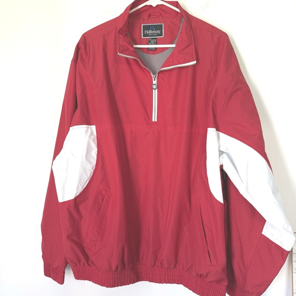 Holloway Jacket Men XLarge 1/4 zip Red‎ White Resistant Colorblock USA NWT